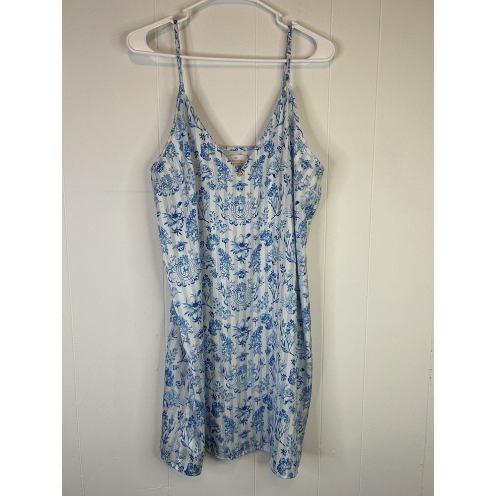 Bridgerton Women's Medium Strappy Knee Length Dress White Blue Whimsical 188